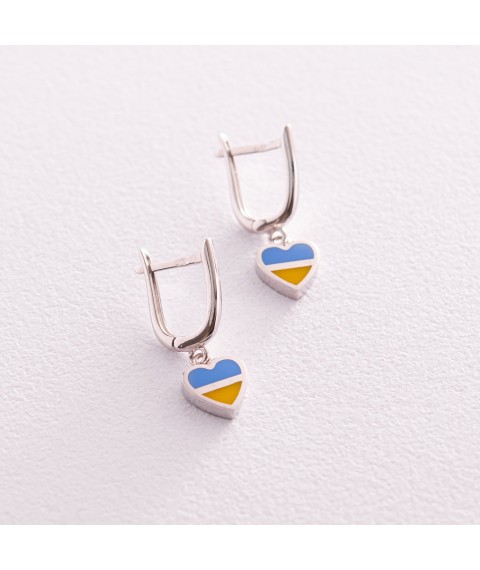 Сережки "З Україною в серці" у білому золоті (блакитна та жовта емаль) с08096 Онікс