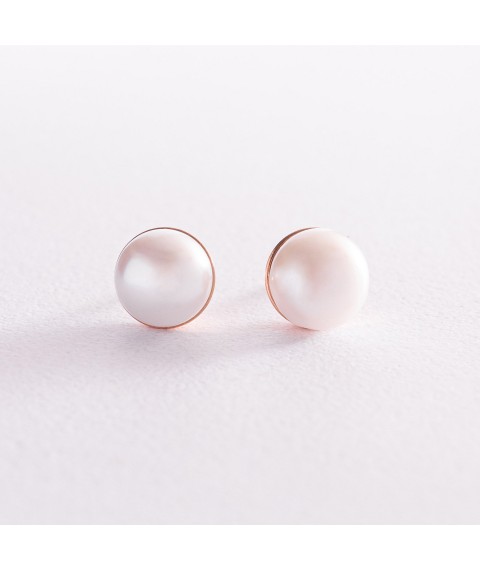 Gold earrings - studs with cult. fresh pearls s00900 Onyx