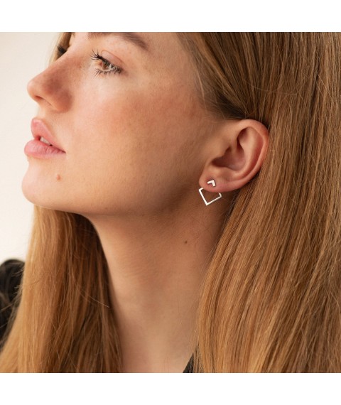 Silver earrings - "Rhombus" jackets 123122 Onyx