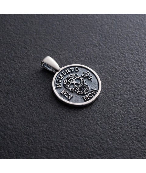 Silver pendant "Memento mori" 133134 Onyx