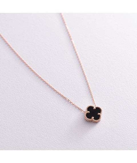 Gold necklace "Clover" (onyx) count01661 Onyx 45
