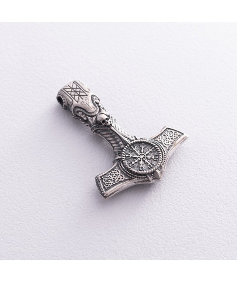 Silver pendant - hammer "Helmet of Horror with skull" 7043 Onyx