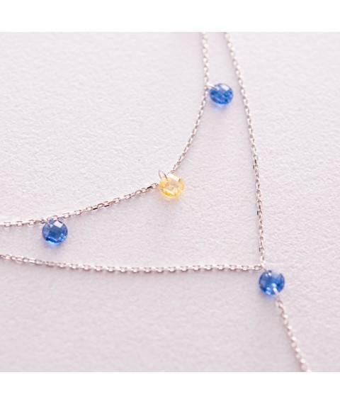 Double gold necklace - tie "Ukrainian" (blue and yellow cubic zirconia) count02332 Onix 43
