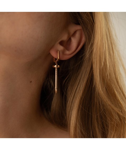 Earrings "Nail" in red gold s08156 Onyx