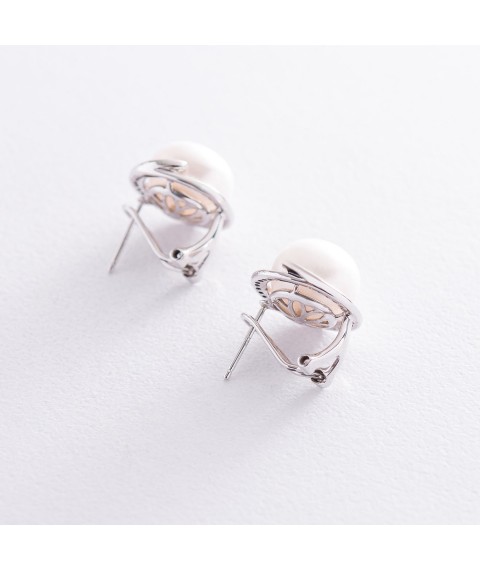 Gold earrings (pearls, diamonds) E25986C Onyx