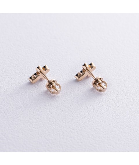 Gold earrings - studs "Cross" with black diamonds 322873122 Onyx