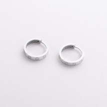 Серьги - кольца "Love" в белом золоте с09345 Онікс