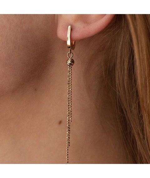 Earrings "Balls" with chains (yellow gold) s08272 Onyx