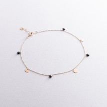 Gold bracelet "Hearts and a coin" on the leg (black cubic zirconia) b04796 Onix 24