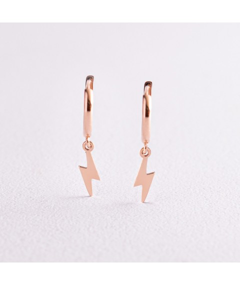 Earrings - rings "Lightning" in red gold s08040 Onyx
