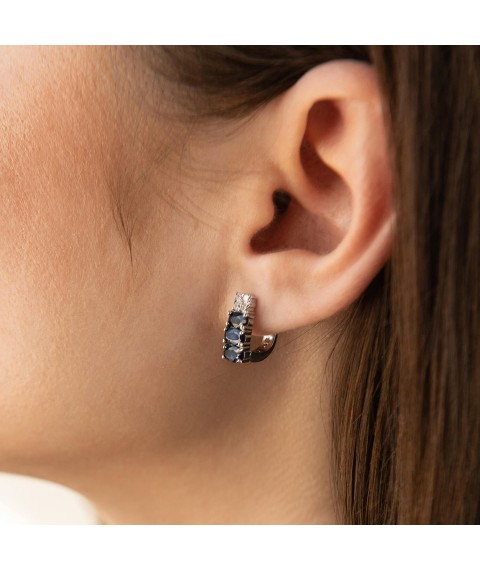 Серебряные серьги с сапфирами и фианитами GS-02-063-3110 Онікс