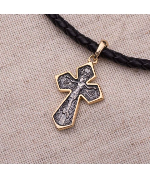 Silver Orthodox cross with gold plated "Crucifixion" 132424 Onyx