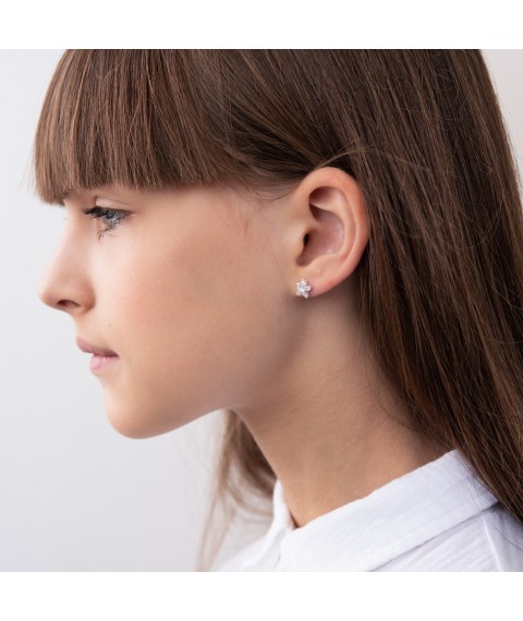 Silver earrings - studs "Stars" (cubic zirconia) 121621 Onyx