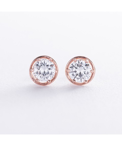Earrings - studs with cubic zirconia (red gold) s02279 Onyx