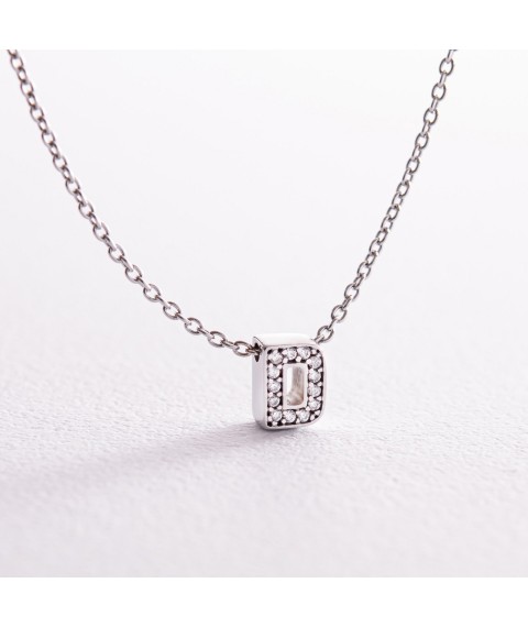 Silver necklace with the letter "D" with cubic zirconia 1103 D Onix 45