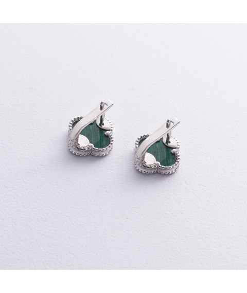 Silver earrings "Clover" (synthetic malachite) 123369 Onyx