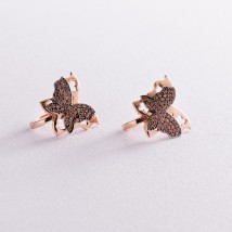 Gold earrings "Butterflies" with cubic zirconia s05536 Onyx