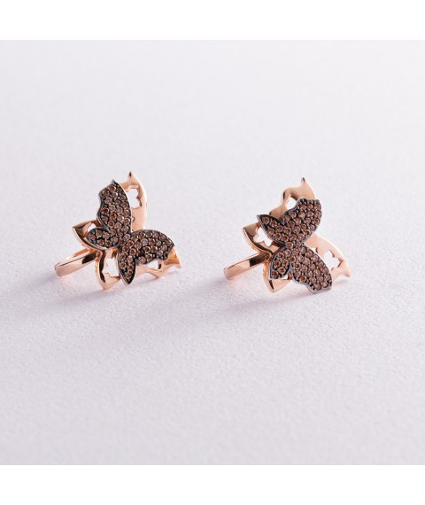 Золоті сережки "Метелики" з фіанітами с05536 Онікс