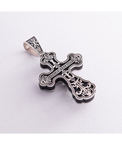 Silver cross "Crucifixion. Save and Preserve" with ebony wood 851 Onyx