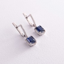 Silver earrings with synthetic. sapphires and cubic zirconia 2479/1р-HSPH Onyx