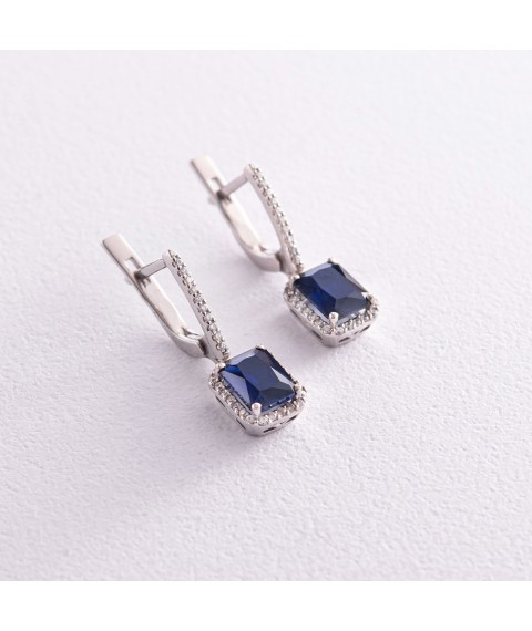 Silver earrings with synthetic. sapphires and cubic zirconia 2479/1р-HSPH Onyx