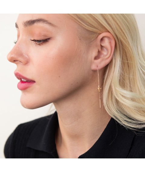 Gold earrings - broaches "Cross" s07596 Onix