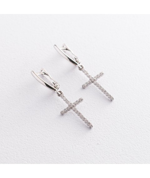 Silver earrings "Cross" with cubic zirconia 123042 Onyx