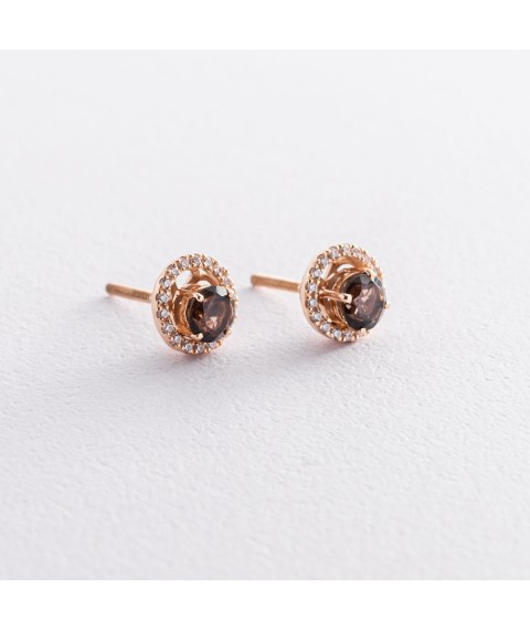 Gold stud earrings with Rauchtopazes 7025317r Onyx