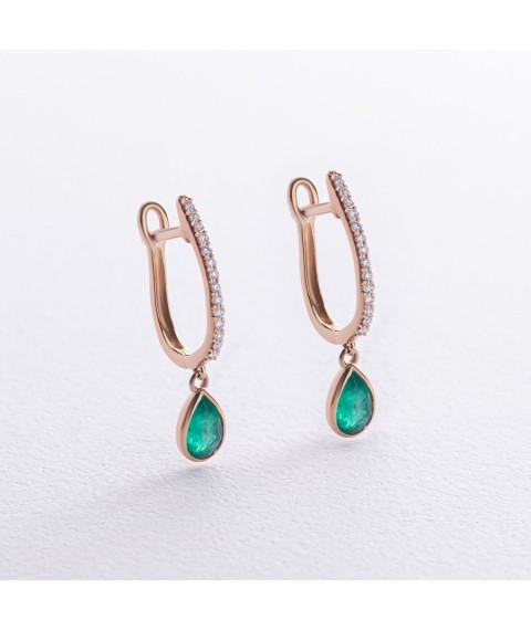 Gold earrings "Droplets" (emeralds, diamonds) sb0518sm Onyx