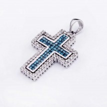 Золотой крестик с белыми и голубыми бриллиантами пм0338 Онікс