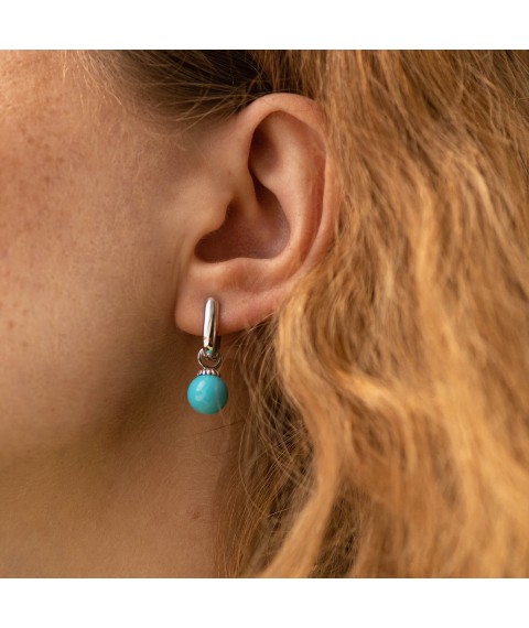 Earrings with turquoise (white gold) s08549 Onyx