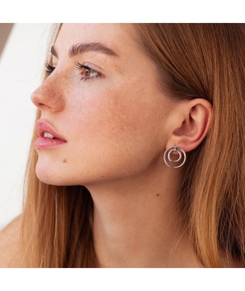 Silver earrings - studs "Rings" 122572 Onyx