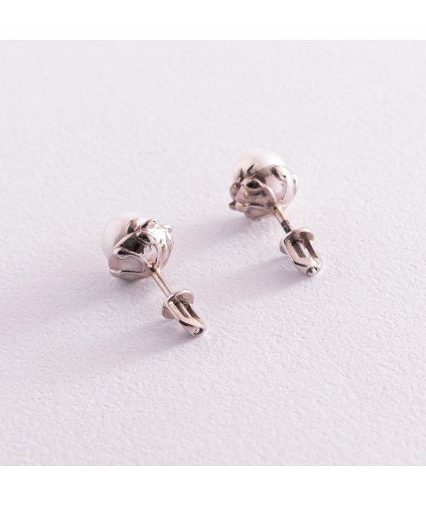 Gold earrings - studs with pearls s07661 Onyx