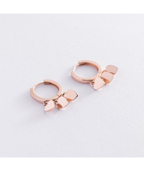 Gold earrings - rings "Hearts" s07522 Onyx