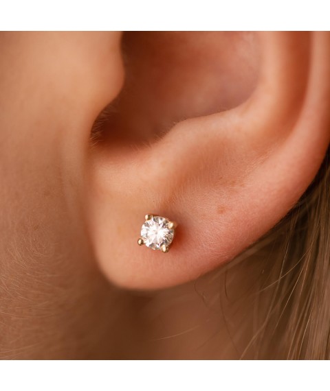 Earrings - studs with diamonds (yellow gold) 331393121 Onyx