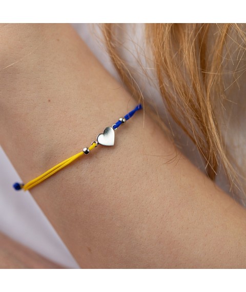 Браслет "Украинское сердце" в белом золоте (синяя и желтая нить) б05275 Онікс