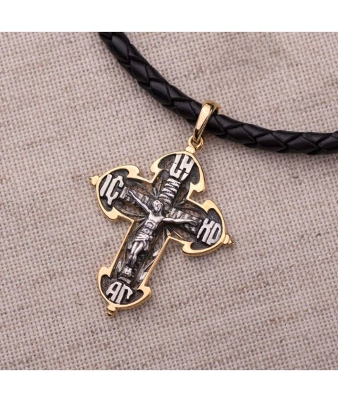 Silver cross "Crucifixion. Save and Preserve" gilding 132469 Onyx