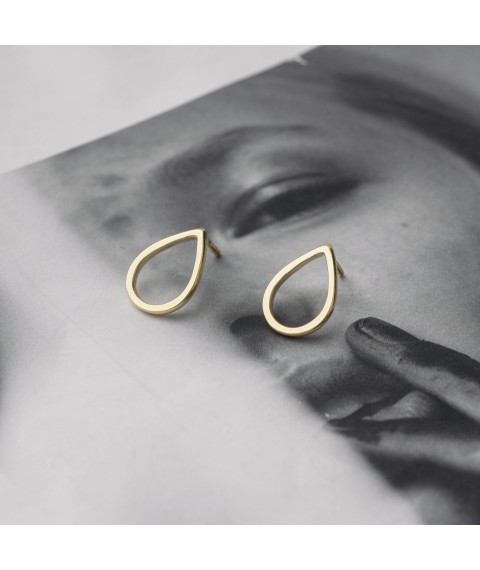 Stud earrings "Big drops" in yellow gold 1.7*1.2 cm s06316 Onyx