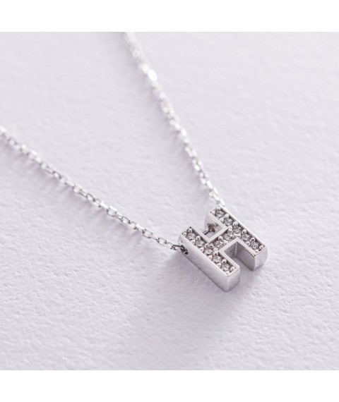 Necklace with the letter "H" in white gold (cubic zirconia) kol01329Н Onix 45