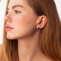 Earrings "Clover" in yellow gold s08871 Onyx