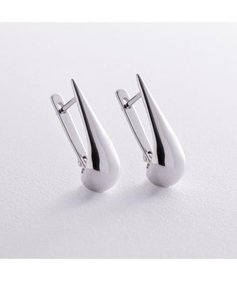 Earrings "Small drops" in white gold (2.6 cm) s08228 Onyx