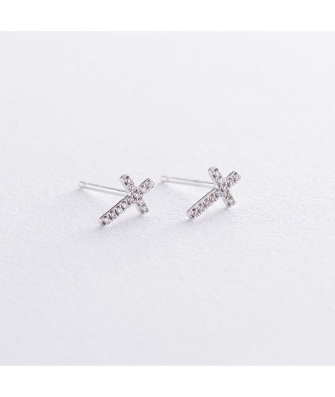 Gold stud earrings "Cross" with diamonds 218411ch Onyx