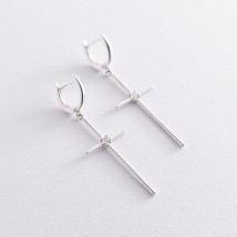 Silver earrings "Crosses" with cubic zirconia 123016 Onyx