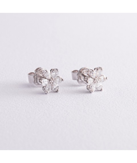 Gold earrings - studs "Flowers" (diamond) sb0271ar Onyx