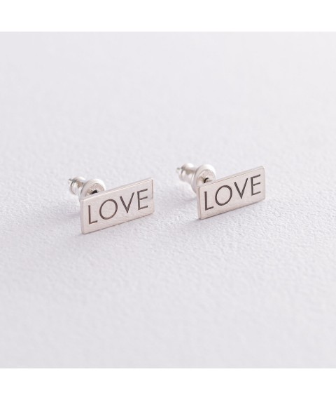 Silver earrings - studs "Love" 122868love Onyx