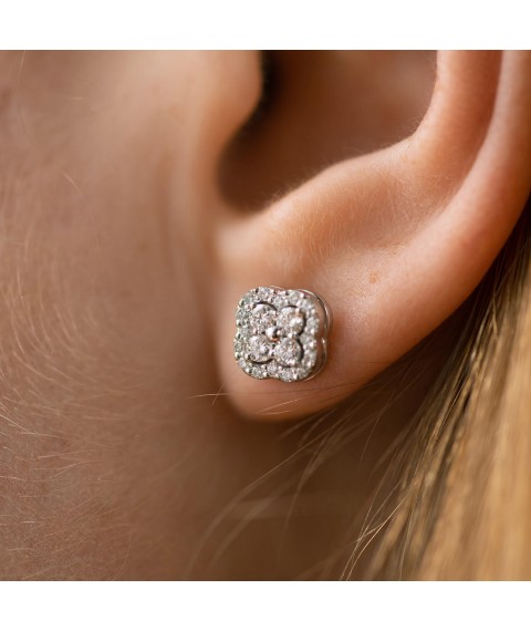 Gold earrings - studs "Clover" (diamonds) 333811121 Onyx