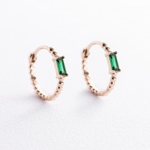 Gold earrings - rings "Annabelle" with green cubic zirconia s08500 Onyx