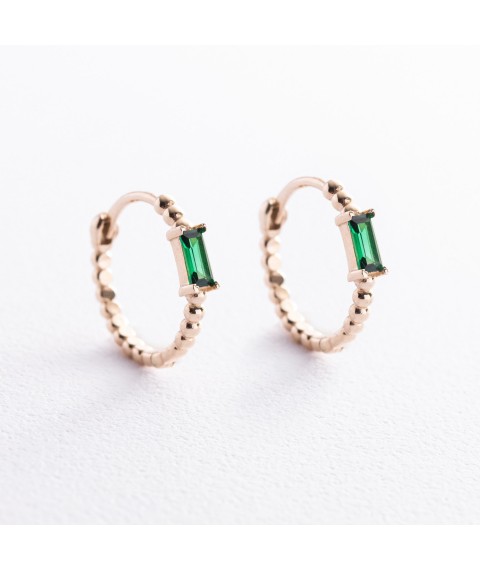 Золотые серьги - кольца "Аннабель" с зелеными фианитами с08500 Онікс