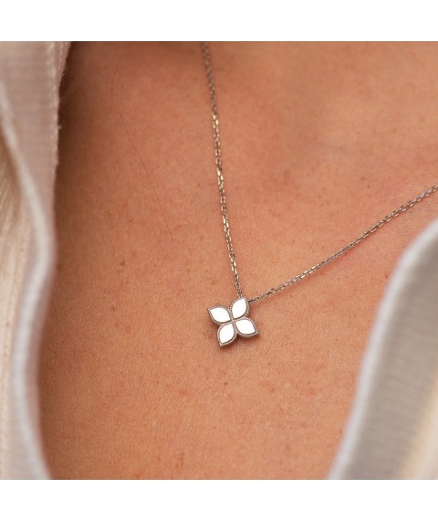 Necklace "Clover" in white gold kol02493 Onyx 43