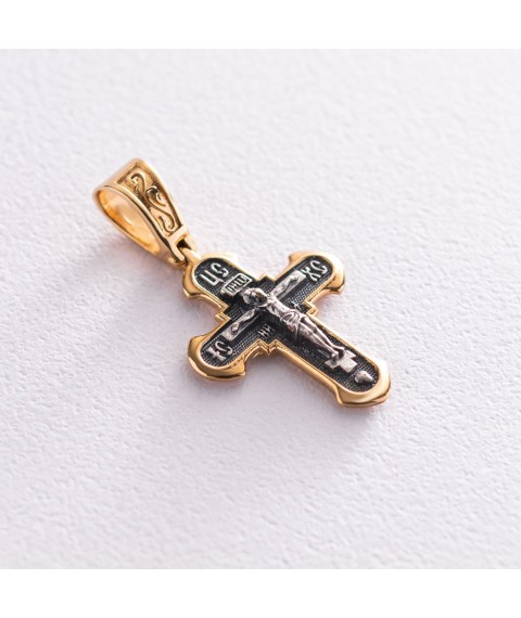 Silver cross "Crucifixion. Save and preserve" with gilding 133073 Onyx